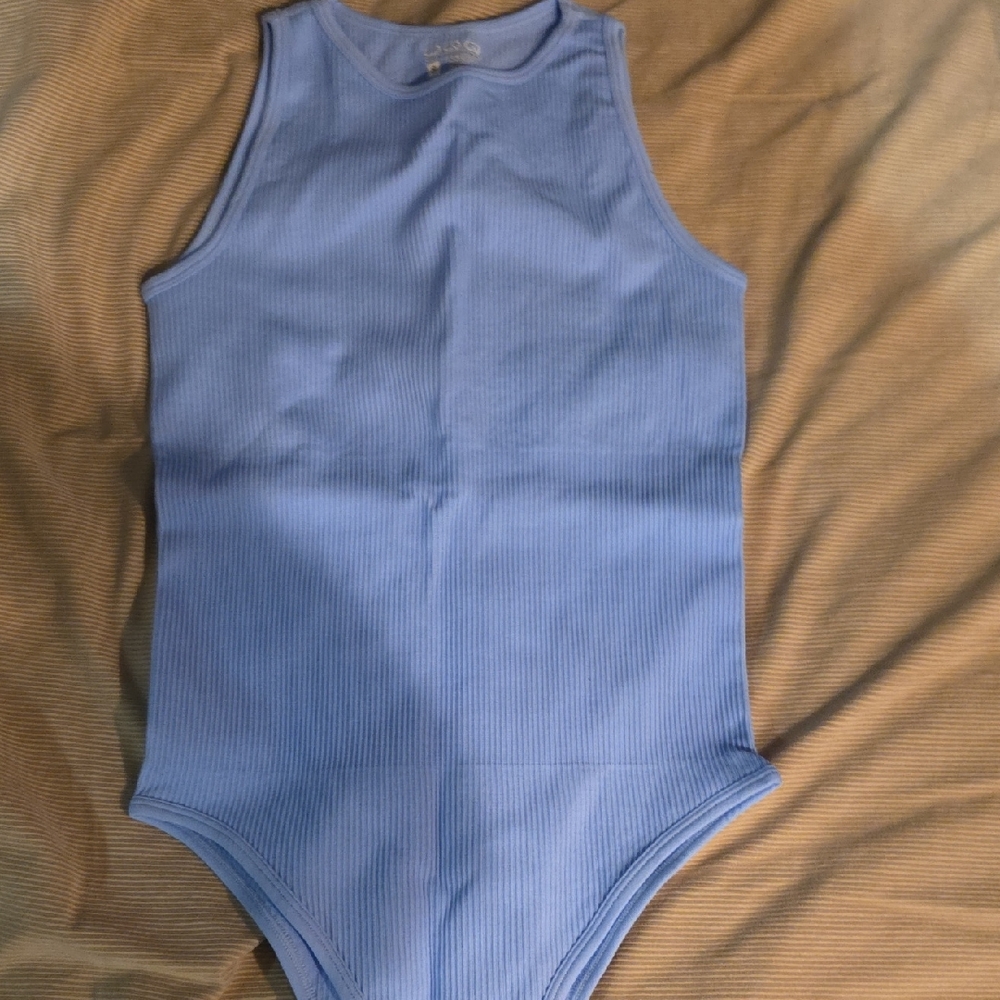 Elegant Blue Ribbed Bodysuit